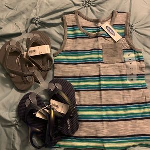 Toddler muscle tee and flip flops